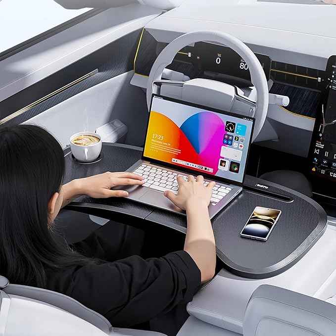 Foldable Car Tray for Tesla Model Y 3, Car Desk Steering Wheel Tray, Foldable Car Table Tray, Foldable Desk Food Tray for Eating and Traveling