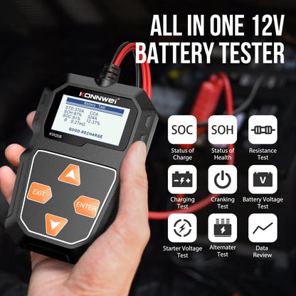 KONNWEI KW208 12V Car Battery Tester, 100-2000 CCA Load Tester Automotive Alternator Tester Digital Auto Battery Analyzer Charging Cranking System Tester for Truck Marine Motorcycle SUV Boat