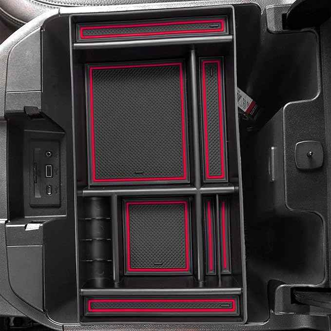 PIMCAR Center Console Organizer Compatible with 2019-2022 Chevy Silverado 1500/GMC Sierra 1500 & 2020-2023 Chevy Silverado/GMC Sierra 2500 HD/3500 HD (Full Console w/Bucket Seats ONLY) Red Trim