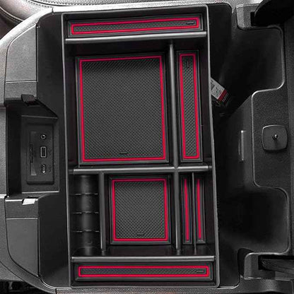 PIMCAR Center Console Organizer Compatible with 2019-2022 Chevy Silverado 1500/GMC Sierra 1500 & 2020-2023 Chevy Silverado/GMC Sierra 2500 HD/3500 HD (Full Console w/Bucket Seats ONLY) Red Trim