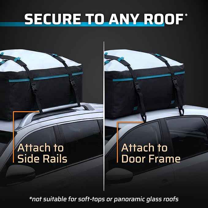 Rooftop Cargo Carrier - 23 Cubic Feet (XXL), Waterproof Soft Shell Car Roof Cargo Carrier, Heavy Duty Car Top Luggage Cargo Bag with Patented Door Hooks and Non-Slip Mat