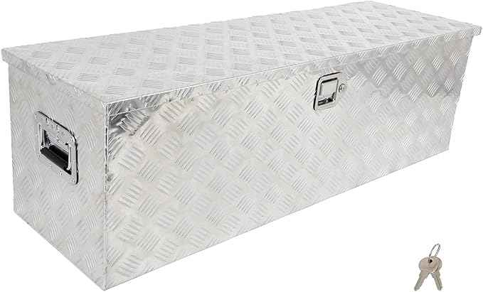 SCITOO 49 Inch Aluminum Heavy Duty Truck Bed Tool Box,Diamond Plate Crossover Storage for Most Full Size Pickups,Lockable Weatherproof Chest,Fits 49" Truck Beds,Easy Access to Load and Unload