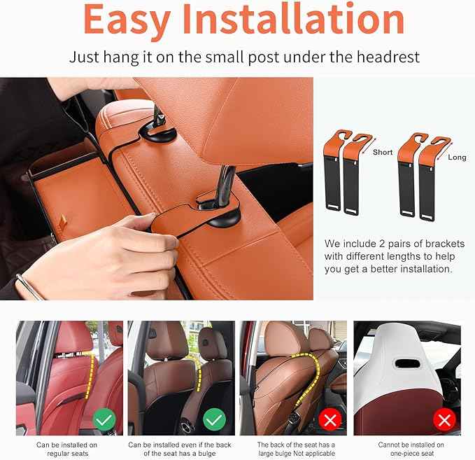 Car Rear Backseat Extra Multifunctional Drink Cup Holder Organizers with Tissue Storage Box Organizer & Hooks for Car Seat Back. Orange