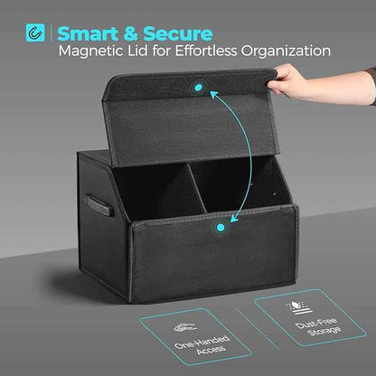 Car Organizers for Trunk for Suv Sedan, Leather Storage Box,Magnetic Lid,Collapsible and Adjustable,16.5 inches