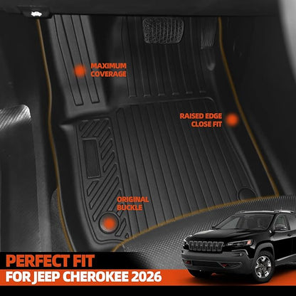 Custom Fit Floor Mats for Jeep Cherokee 2026, All Weather TPE Floor Liners with Trunk Mat & Backrest Protectors, Odorless Full Set Interior Accessories