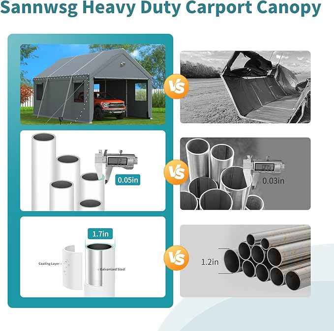 20X20 FT Carports Heavy Duty,Car Port with Removable Side Wall,Carport Canopy,Portable Car Port Garage,Car Shelter All Weather,Gray