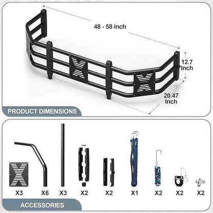 Truck Bed Extender 48"- 58" Adjustable, Heavy Duty Aluminum, Drill Required, Fits Ranger/Maverick/Colorado/Canyon/Tacoma/Frontier/Gladiator/Santa Cruz