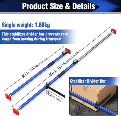 3-H Truck Cargo Bar, 43"-77" Adjustable Support Pole All Metal,Cabinet Jack,Truck Bed Divider with Self-Locking Spring Ratchet - Load Lock Bar for Vans, SUVs & Trucks,Blue,2pc & Divider Bar