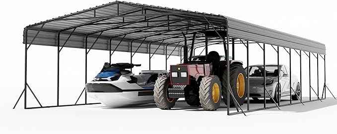20x40 FT Heavy Duty Metal Carport Kit, Waterproof Windproof Aluminum Car Ports with Steel Shelter Frame Cover for 4 Car or Boats, Easy Assembly Tractor/Car Storage