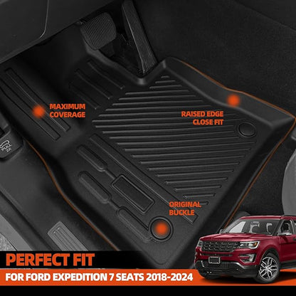 Custom Fit Floor Mats for Ford Expedition 7 Seats/Captain Seat 2018-2024, All Weather TPE Floor Liners with Trunk Mat & Backrest Protectors, Odorless Full Set Interior Accessories
