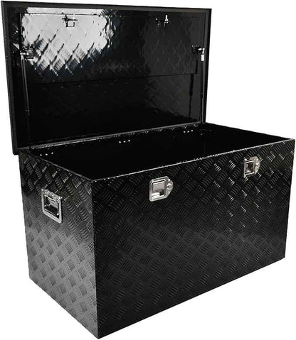 44 Inch Black Aluminum Tool Box 5 Bar Tread Chest Box Flatbox for Truck Car Outdoor Trailer Pickup Underbody RV ATV Storage Bed ToolBox w/Lock and Keys, Side Handle (44"x24"x24")