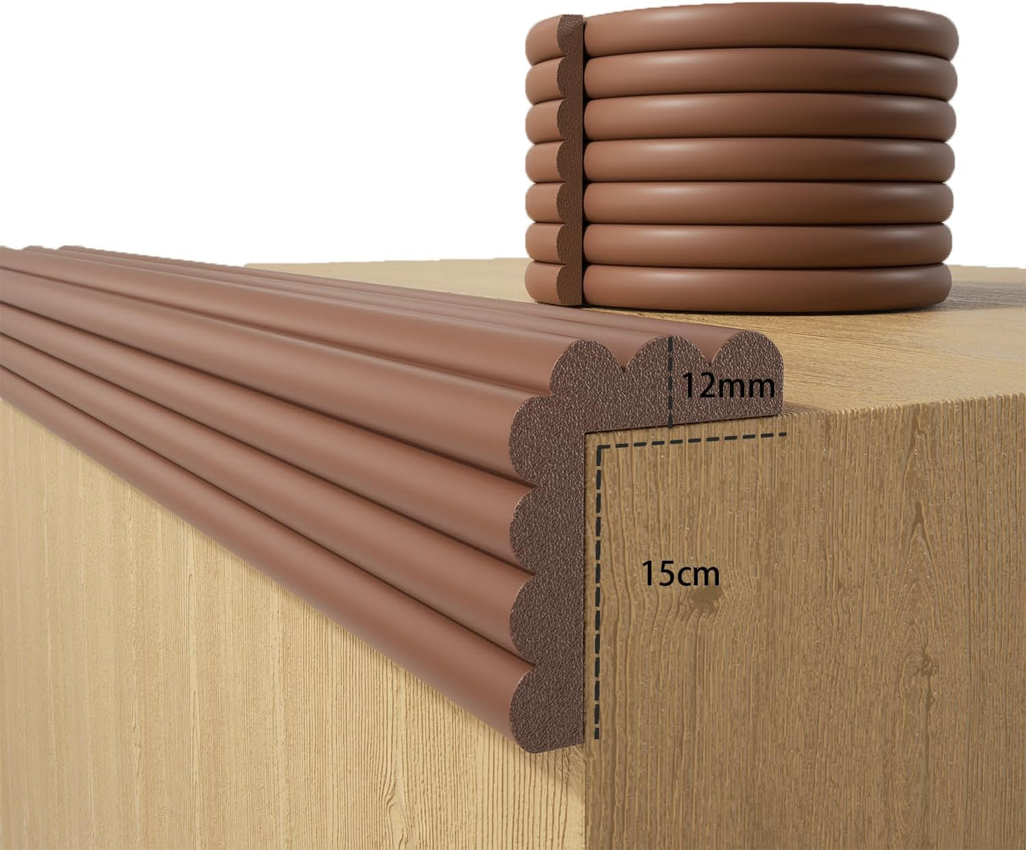 Baby Proofing Wall Corner Protector,Edge Guard Corner Protector,6.56ft Thinken Soft Corner Protectors Pre-Taped Soft Rubber Foam Edge Cushion for Furniture (Coffee Brown, 6.56Ft x 5.9" W x 0.47" Th)