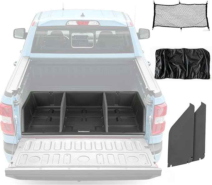 Full-Size Pickup Truck Cargo Box Organizer, Tail Box Storage Box Compatible with Truck Bed, Divider Truck Organizer with Net and Rain Cover, Black (56 inch)