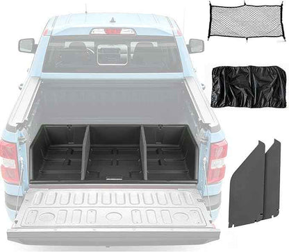 Full-Size Pickup Truck Cargo Box Organizer, Tail Box Storage Box Compatible with Truck Bed, Divider Truck Organizer with Net and Rain Cover, Black (56 inch)