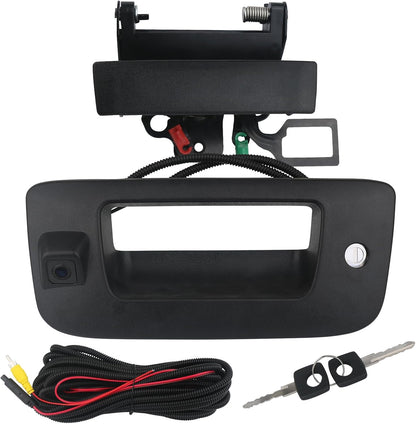 Backup Camera Tailgate Handle Rear View Camera Liftgate Latch Handle with Key Lock Cylinder Black Compatible with 2007-2014 Chevrolet Chevy Silverado GMC Sierra 1500 2500 3500