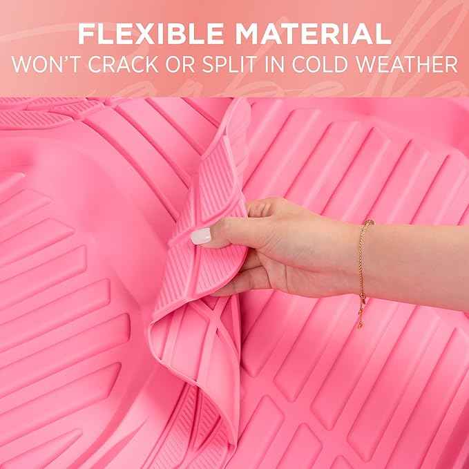 CARBELLA Rubber 4-Piece Pink Car Floor Mats - Universal Trim To Fit All Weather Champagne Pink Car Accessories - Girl Car Accessories for Women & Cute Car Mats for Women, Girly Car Decor, Truck, & SUV