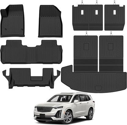 Custom Fit Floor Mats for Cadillac XT6 7 Seats/Bench Seats 2020-2026, All Weather TPE Floor Liners & Trunk Mat with Backrest Mats & 2nd Row Backrest Protectors, Full Set Interior Accessories