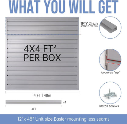 Slatwall Panels 4'x 4' Garage Slat Wall Storage Systems, Slat Wall Paneling Garage Wall Organizer, Grey Slat Board PVC Wall Panels Slatwall Displays Garage Tool Organizer Wall Mount Ladder Bike Rack