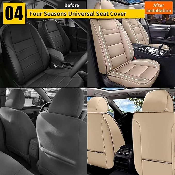 YORKNEIC Front Seat Covers Fit for Ford Escape 2001-2025 2026: Faux Leather Car Seat Cover Protector Cushion (2 Front Set, Beige)
