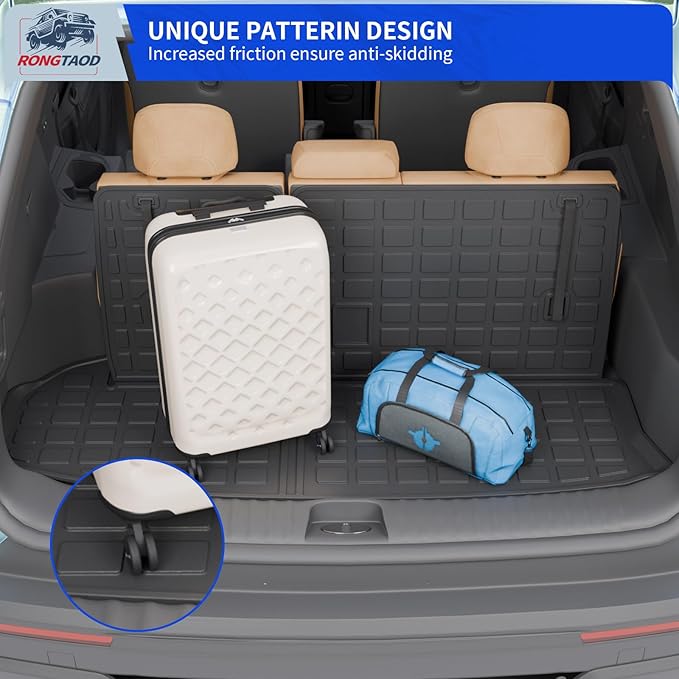 Rongtaod Cargo Mat Compatible with 2014-2019 Toyota Highlander Trunk Mat Cargo Mat Cargo Liner All Weather Back Seat Cover Protector 2018 Highlander Accessories (Trunk Mat with Backrest Mat)
