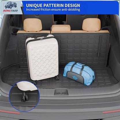 Rongtaod Cargo Mat Compatible with 2014-2019 Toyota Highlander Trunk Mat Cargo Mat Cargo Liner All Weather Back Seat Cover Protector 2018 Highlander Accessories (Trunk Mat with Backrest Mat)