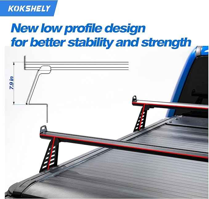 Adjustable 71.3”Truck Bed Rack Cross Bars（2-Pack）For Full-Size Trucks With Soft Roll-Up, Hard Rolling,Tri-Fold, Retract Hard Tonneau Covers|Aluminum Cross Bars|Compatible With Kayak Racks, Bike Racks