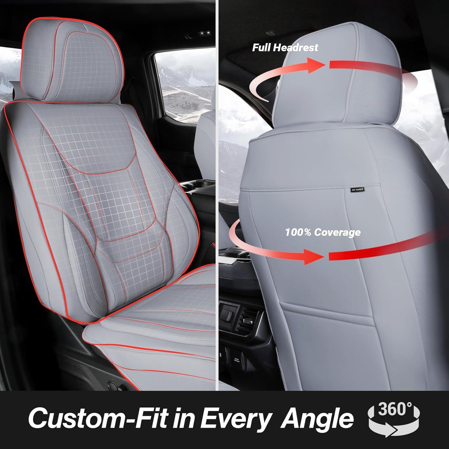 Coverland Custom Car Seat Covers Compatible with Tacoma, F150, F250, F350, Ram 1500, Silverado 1500 - Premium Leather Non-Slip Waterproof Interior Front Seat-Gray [See Size Chart-Size A10]