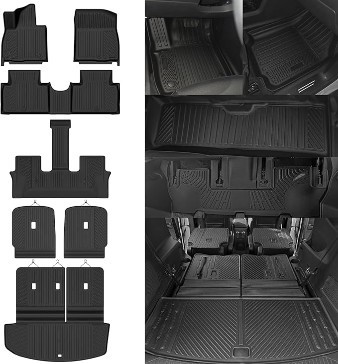 Custom Fit Floor Mats for 2026 Hyundai Palisade Hybrid 7 Seats/Captain Seat, All Weather TPE Floor Liners with Trunk Mat & Backrest Protectors, Odorless Full Set Interior Accessories
