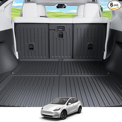 Cargo Mat Compatible with Tesla Model Y 2020-2024 5 Seat, Heavy-Duty TPE Trunk Liner Rear Seat Back Protector Model Y Accessories Custom Fit Trunk Mat- 6PCS