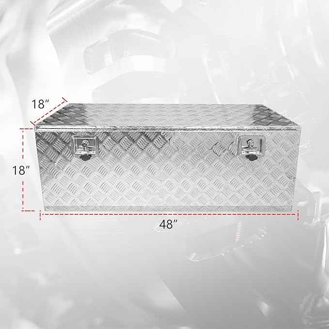 48 * 18 * 18 Aluminum Heavy Duty Diamond Plate ToolBox Chest Box Pick Up Truck Bed RV Trailer Toolbox Storage Organizer with T-Handle Latch Dual Lock Keys - Silver