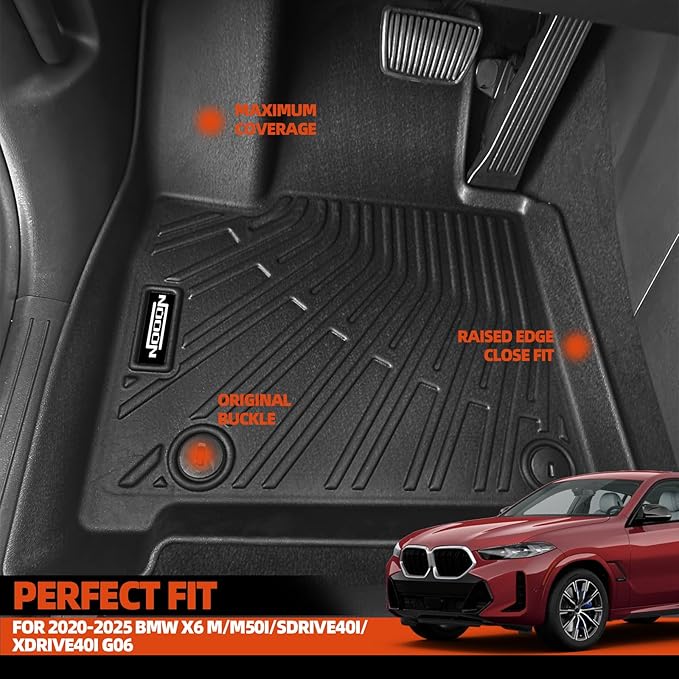 Custom Fit Floor Mats for 2020-2025 BMW X6 M/M50i/sDrive40i/xDrive40i G06, All Weather TPE Floor Liners with Trunk Mat & Backrest Protectors, Odorless Full Set Interior Accessories