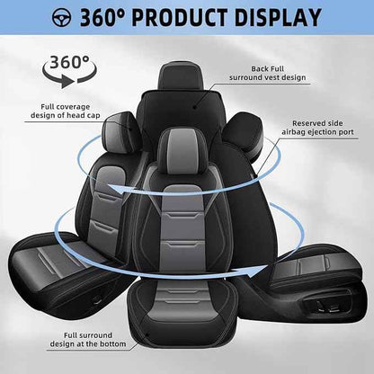 YORKNEIC Seat Covers for Car Full Set Fit for Ford Mustang Mach-E 2021-2026 Faux Leather 5 Seat Covers Waterproof Seat Protectors Automotive Seat Cushion with Airbag Compatible(5 Seat,Black&Grey)