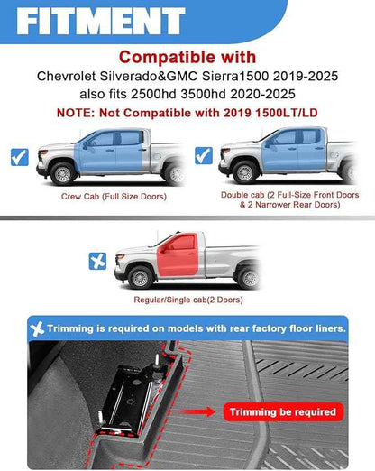FengYu Under Seat Storage Box Compatible with 2019-2026 Chevy Chevrolet Silverado 1500/GMC Sierra 1500, 2020-2026 Silverado/Sierra 2500HD/3500HD Double Cab & Crew Rear Underseat Organizer Accessories