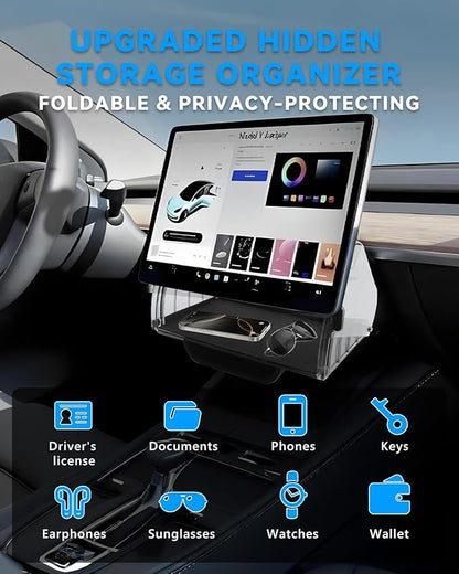 Under Screen Storage Box for Tesla Model Y Juniper 2025 2026, Center Console Organizer Tray Accessories for Model 3 Highland 2024+, Hidden Design (Not for Model Y 2020-2024/Model 3 2017-2023)