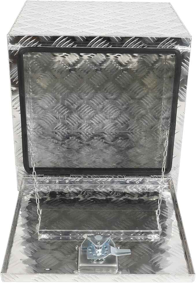 SCITOO 18 Inch Diamond Plate Truck Bed Tool Box,Heavy Duty Aluminum Crossover Storage for Most Full Size Pickups,Lockable Weatherproof Chest,Fits 18" Truck Beds,Easy Access to Load and Unload