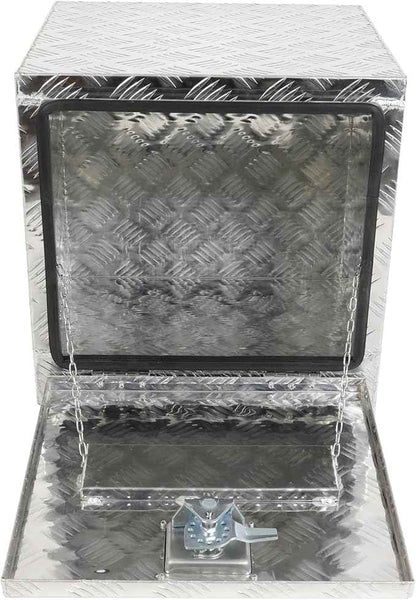 SCITOO 18 Inch Diamond Plate Truck Bed Tool Box,Heavy Duty Aluminum Crossover Storage for Most Full Size Pickups,Lockable Weatherproof Chest,Fits 18" Truck Beds,Easy Access to Load and Unload