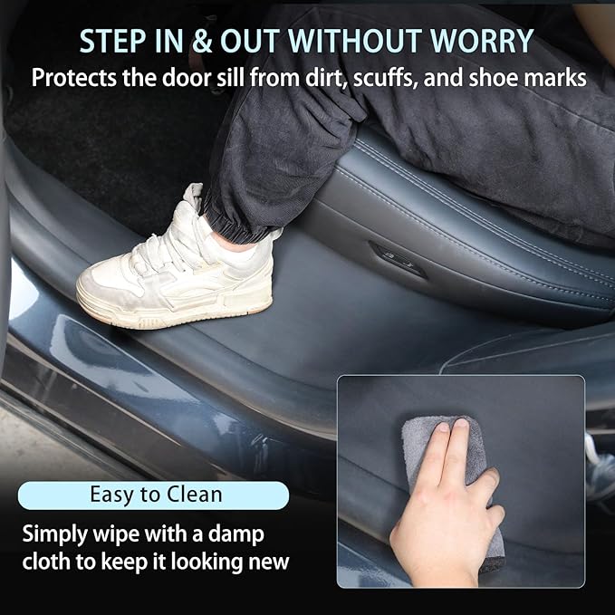 2PCS Door Sill Protector Cover for Tesla Model Y Juniper 2025 2026, One-Piece Full Protection Front & Rear Door Entry Guard Threshold Strip for Model Y Juniper Accessories, Anti-Stain, Kick-Resistant