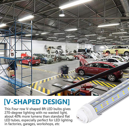 20-Pack 8FT R17D LED Light Bulbs - 144W 18800LM, 6000K Cool White Clear,96" HO T8 T10 T12 LED Tube Light Replacement for Fluorescent, Double Sided Four Row 768pcs V Shape, Ballast Bypas