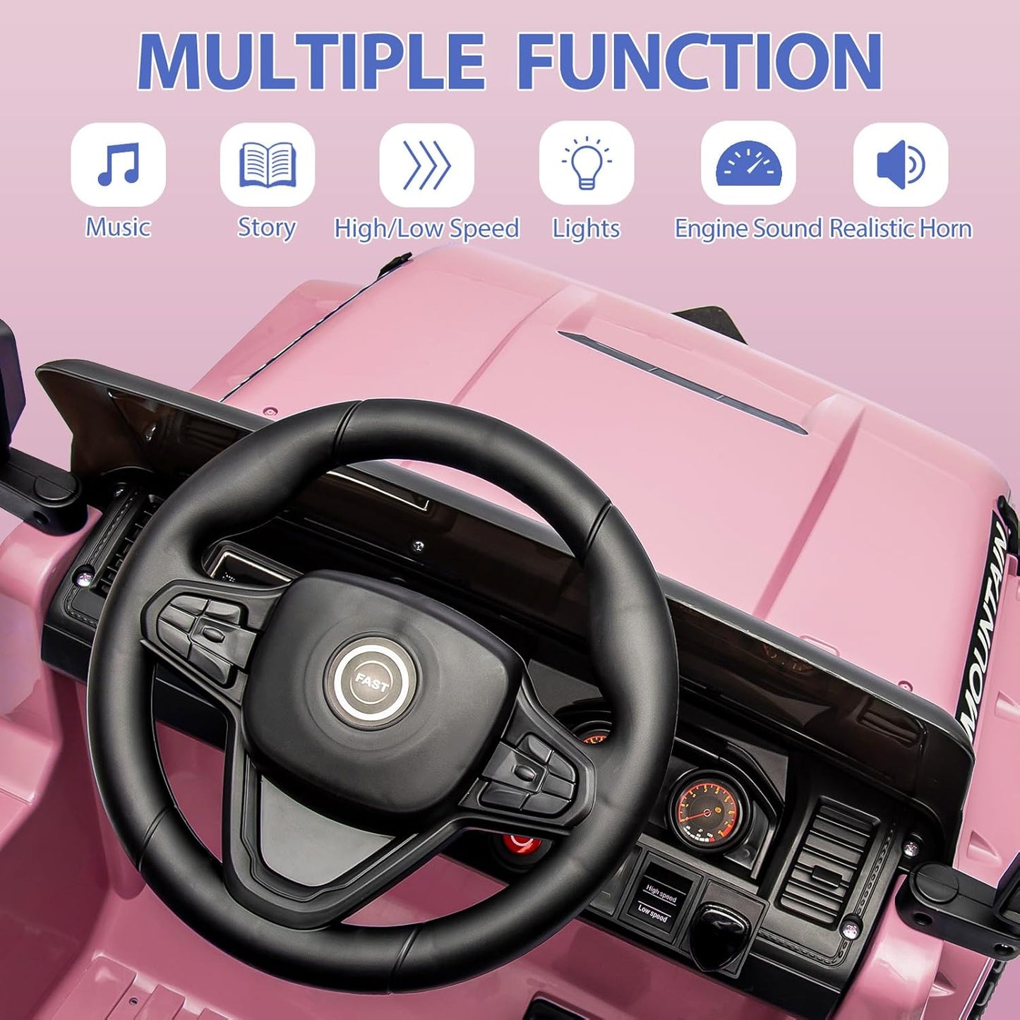 12V Kids Ride On Truck Car, Battery Powered Electric Vehicles with Remote Control, Spring Suspensions, 3 Speeds, LED Lights, Music, MP3, Ride On Toy Car for Children Toddles Boys Girls, Light Pink - AutoBay
