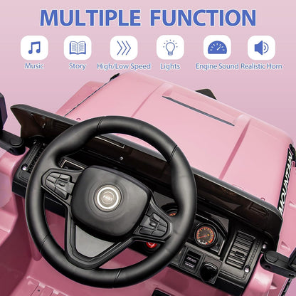 12V Kids Ride On Truck Car, Battery Powered Electric Vehicles with Remote Control, Spring Suspensions, 3 Speeds, LED Lights, Music, MP3, Ride On Toy Car for Children Toddles Boys Girls, Light Pink - AutoBay
