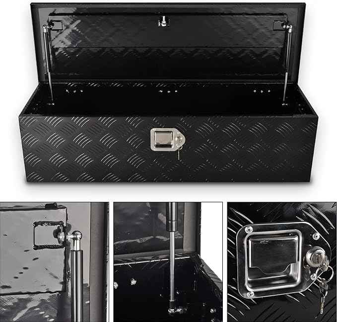 39 Inch Black Aluminum Tool Box 5 Bar Tread ToolBox for Truck Bed Car Outdoor Trailer Pickup Underbody RV ATV Storage Underbed Tools Organizer with Lock and Keys (39"X13"X10")