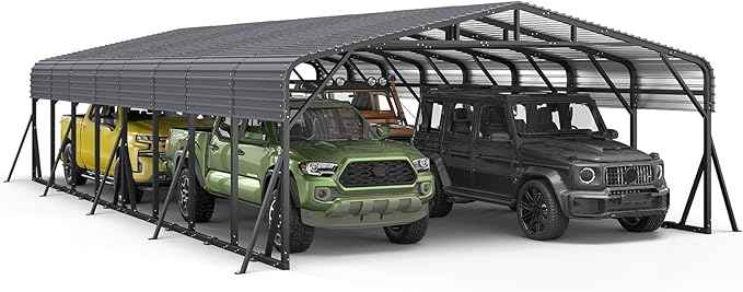 20x40FT Heavy Duty Metal Carport, Outdoor Portable Car Garage w/Reinforced Support Rods & Windproof Ground Anchors, All-Season Versatile Outdoor Shelter for Car, Boats, Truck