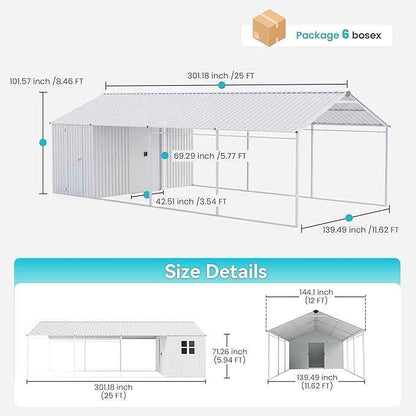 COSIEST 12x25 FT 2-in-1 Carport Storage Shed with Added Enclosed Storage Room, Heavy Duty Galvanized Metal Frame, All-Weather Use for Cars, Full-Sized Pickup Trucks, SUVs