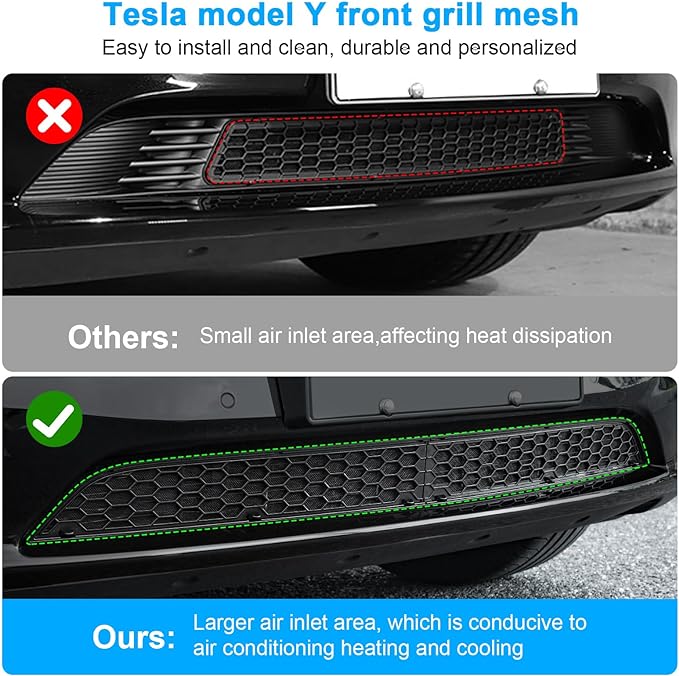 Grille Mesh Inserts for Tesla Model Y 2021-2025 Front Air Inlet Vent Grille Cover Replacement for Tesla Model Y Accessories (Detachable Version 3.0)