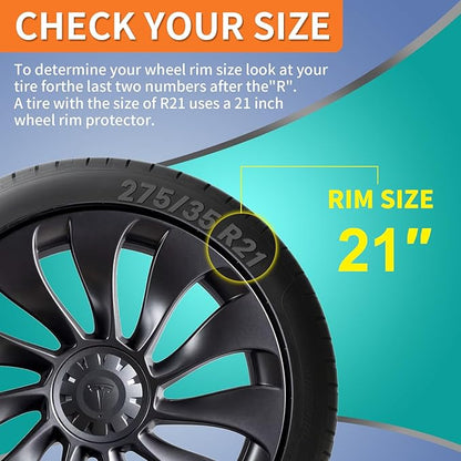 Tesla Rim Protector Model Y 21 inch|Fit 21 Inch Überturbine Wheel Covers 2020–2024|Hubcap Guards ABS Trim Rings for Curb Rush Prevention |Matte Black(Set of 4)|Tesla Model Y Accessory