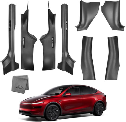 8PCS Door Sill Protector for Tesla Model Y Juniper Door Sill Guards Anti-Kick Full Protect Door Entry Cover for 2025-2026 New Model Y Accessories(Black Leather Grain)