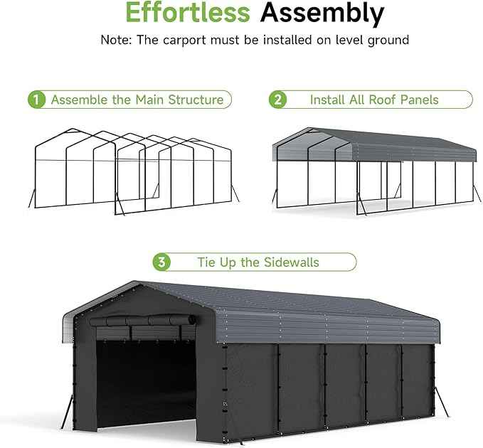13x26FT Heavy Duty Metal Carport,Outdoor Garage with Removable Sidewalls & Doors, Heavy Duty Steel Frame and Galvanized Roof for Cars and Boats, Gray