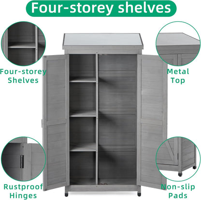Outdoor Storage Shed Waterproof, Potting Shed with Storage Cabinet and Metal Table Top for Backyard Garden Patio, Outdoor 68 Inches Wood Tall Shed