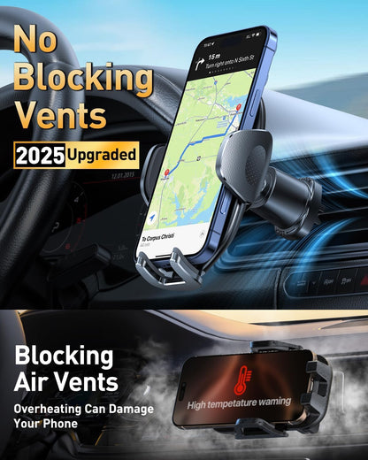 HTU 【Military-Grade】 Car Phone Holder,【Strongest & Longest Steel-Hook】 Car Vent Mount, Handsfree 360° Adjustable Automobile Cradle Air Clip Stand for iPhone 16 15 14 13 12 Pro Max Samsung, Black