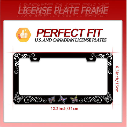 Butterfly License Plate Frame Butterflies Floral License Plate Frames for Car Decorative Parts Stainless Stee License Plate for Standard Us Canada Funny License Plate Holder 12x6 Inch